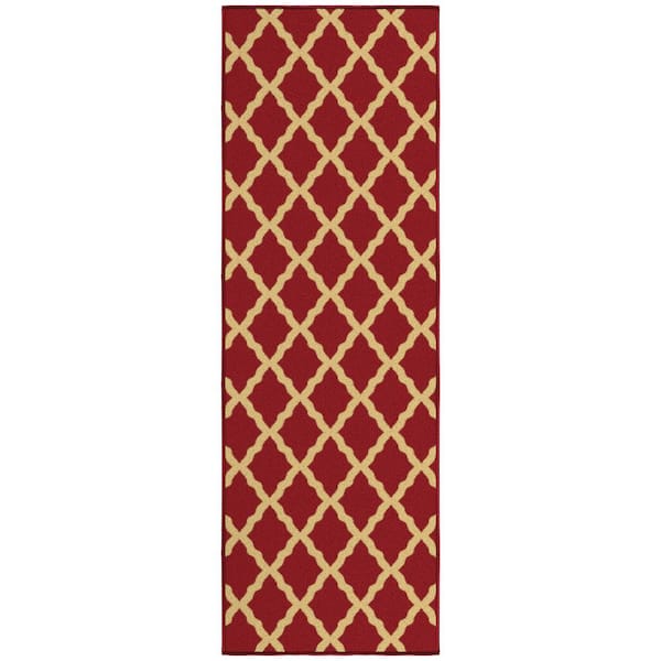 Ottomanson Ottohome Collection Non-Slip Rubberback Trellis Design 2x5 Indoor Runner Rug, 1 ft. 8 in. x 4 ft. 11 in., Dark Red