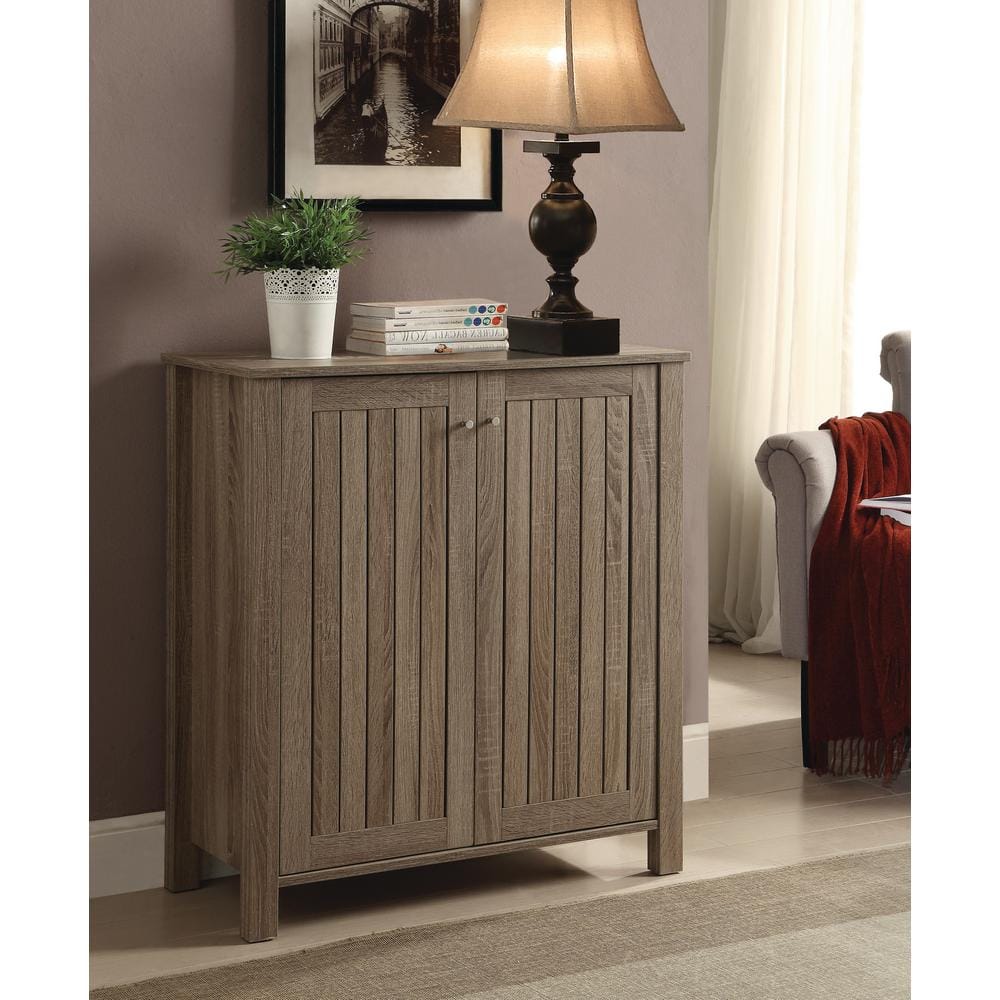 Weathered Brown Transitional 4-Shelf Wooden Shoe Cabinet
