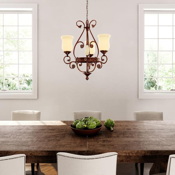 Freemont Collection 3-Light Hanging Antique Bronze Chandelier with Glass Shades