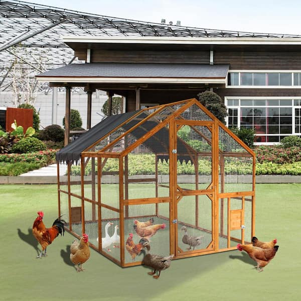 Outdoor Chicken Coop Metal Fence, 110.5 in. x 74.25 in. x 72.52 in. Upgraded Waterproof Cover, Brown