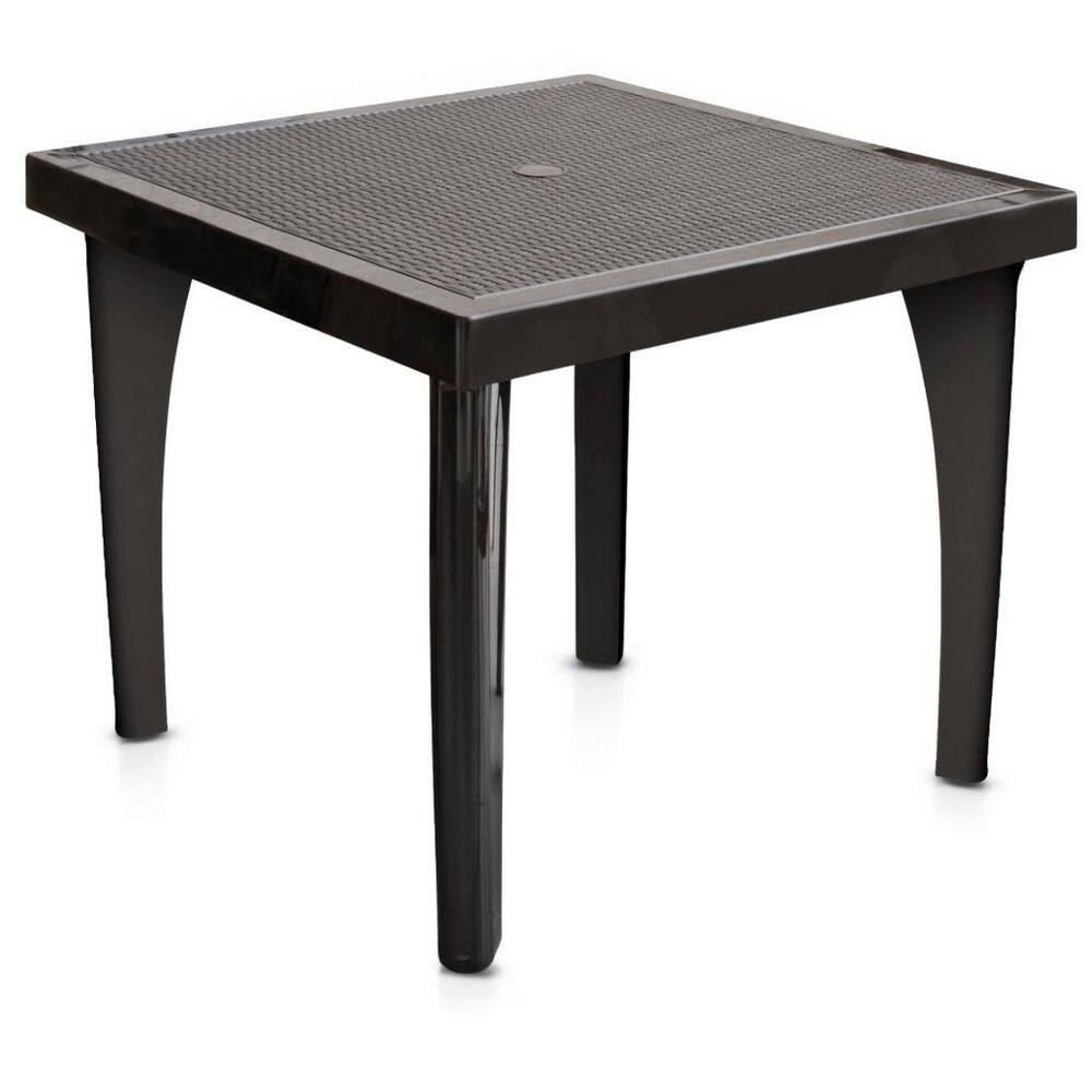 Espresso Resin Square Outdoor Dining Table with Rattan Trim