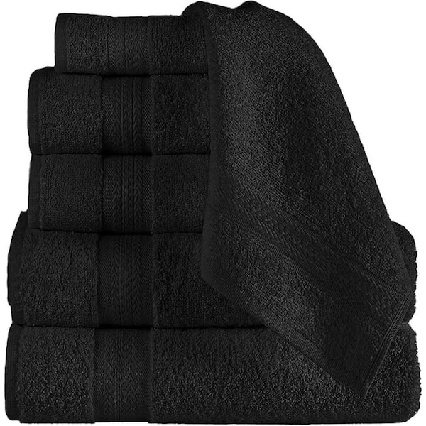Unbranded Black 100% Cotton 6 Piece Premium Towel Set, 2 Bath Towels 2 Hand Towels 2 Washcloths