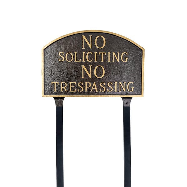 Montague Metal Products No Soliciting, No Trespassing Arch Large Statement Plaque with 23 in. Lawn Stakes - Hammered Bronze