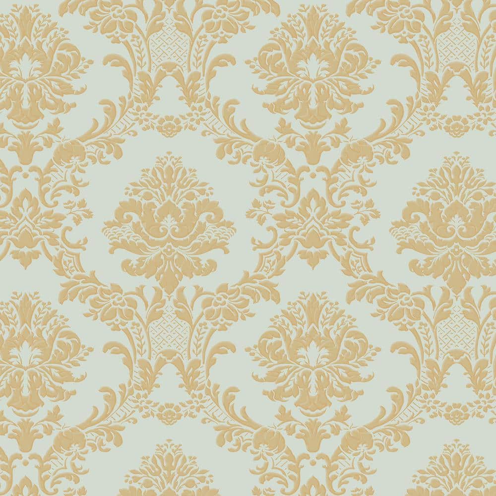 Norwall Classic Damask Wallpaper in Metallic Gold and Blue CI38218 ...