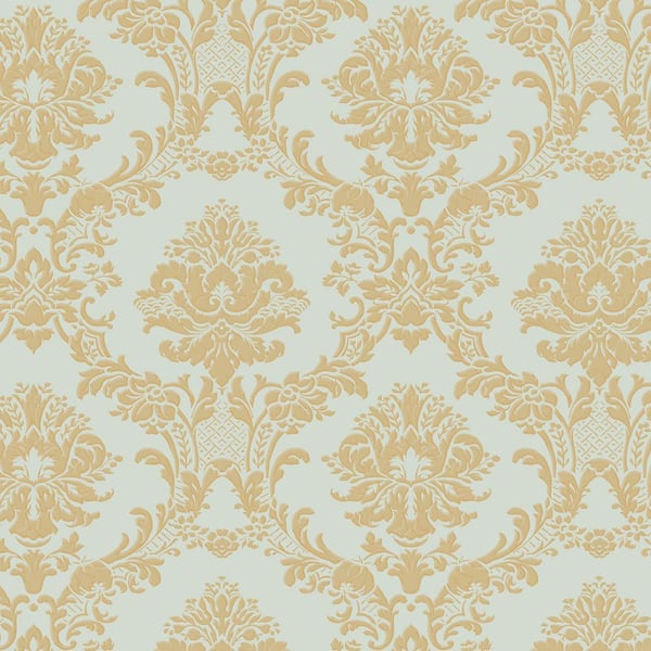 Norwall Classic Damask Wallpaper in Metallic Gold and Blue