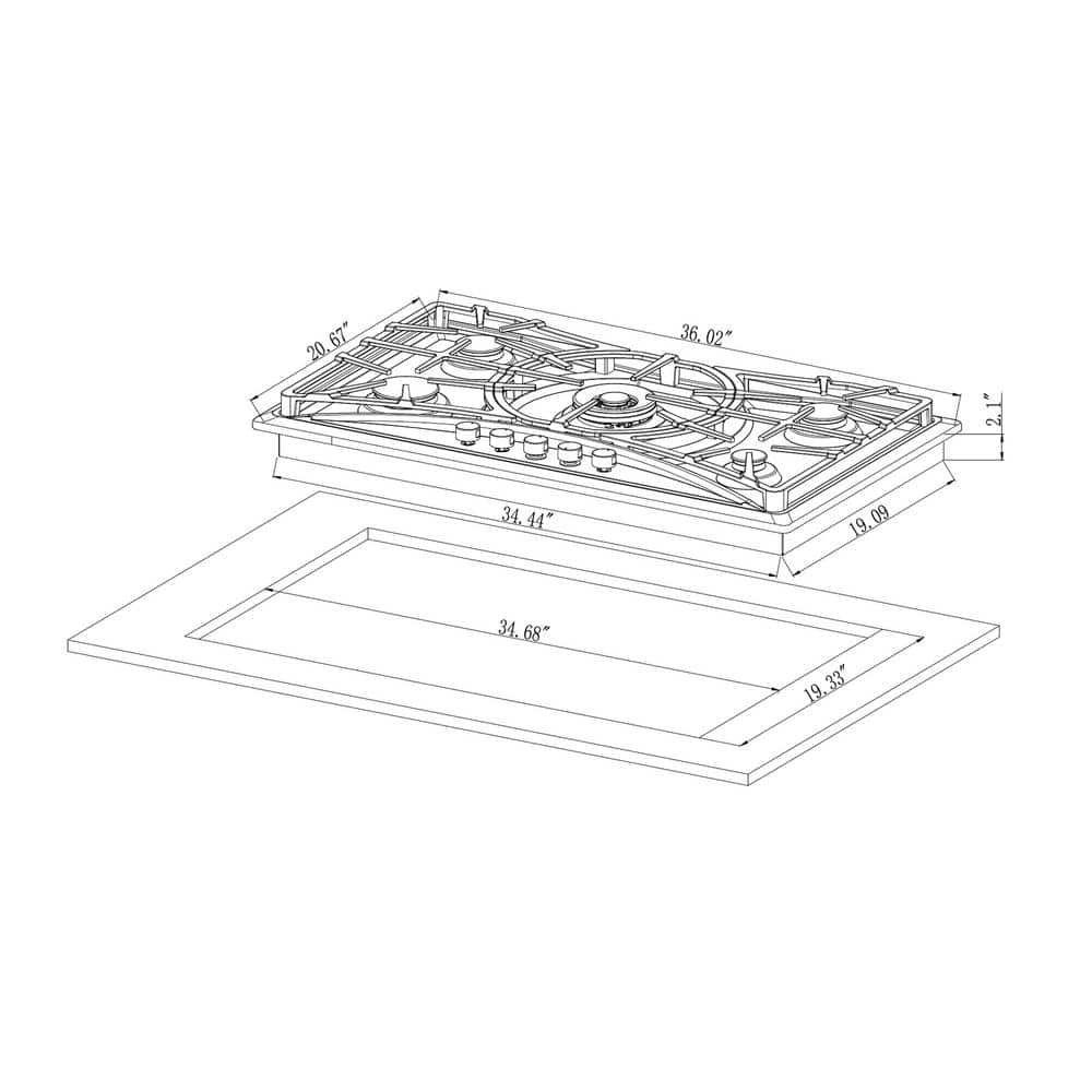Empava 36" Stainless Steel 5 Burner Gas Cooktop