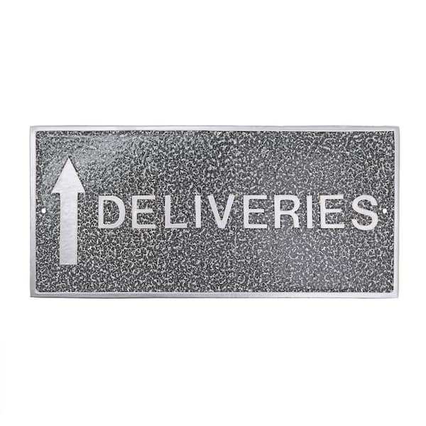 Montague Metal Products 7.25 in. x 15.25 in. Deliveries with Up Arrow Standard Rectangle Wall Statement Plaque - Swedish Iron