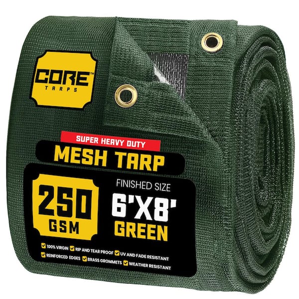 CORETARPS 6 ft. x 8 ft.  Green 250 GSM 7.5 OZ Heavy Duty Mesh Tarp, UV Resistant