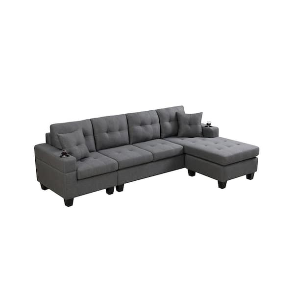 wetiny 96 in. Square Arm Polyester Straight Sofa in Gray