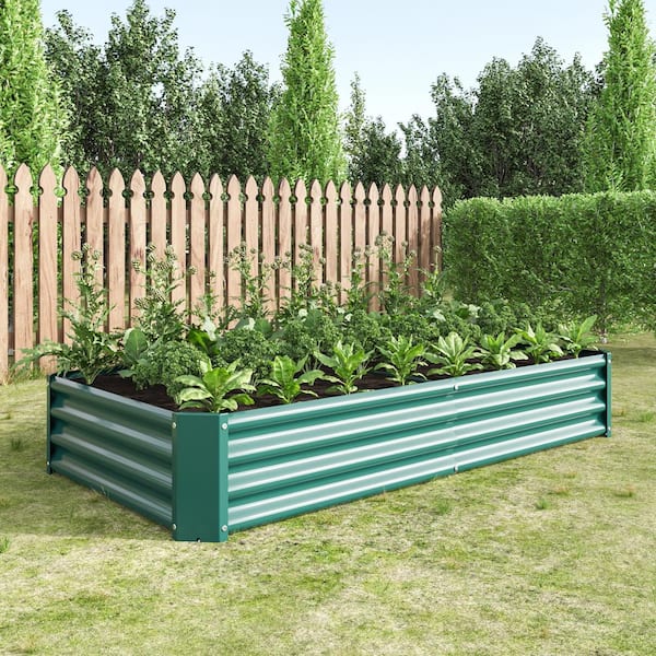 Unbranded 72 L x 36 W x 12 H in. Metal Rectangular Raised Planter Bed for Planting Flowers, Plants, Vegetables and Herbs, Green