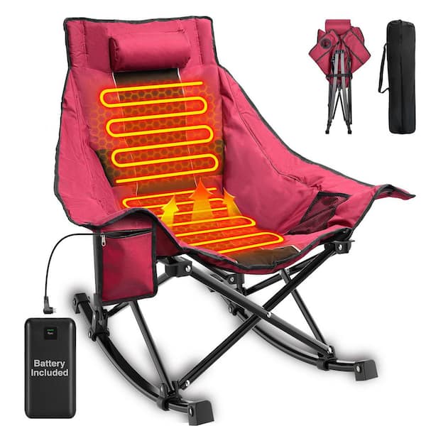 Heated Camping Chair-Oversized Rocking Chair with 3 Heat Levels, Portable Folding Seat for Outdoor (Battery Included)