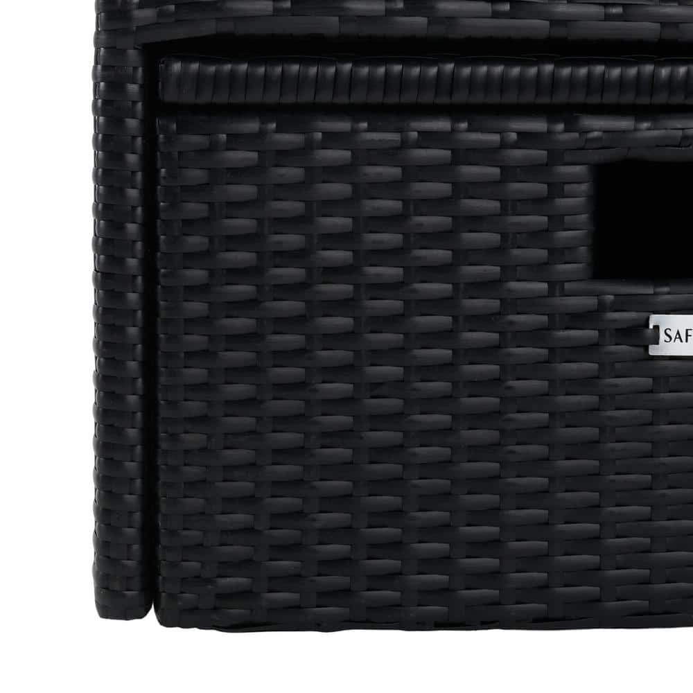 Pramla Black and Beige Wicker 2-Piece Outdoor Settee with Ottoman