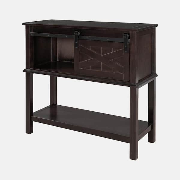Pine Wood Console Table, Brown Wood Console Table With Sliding Doors