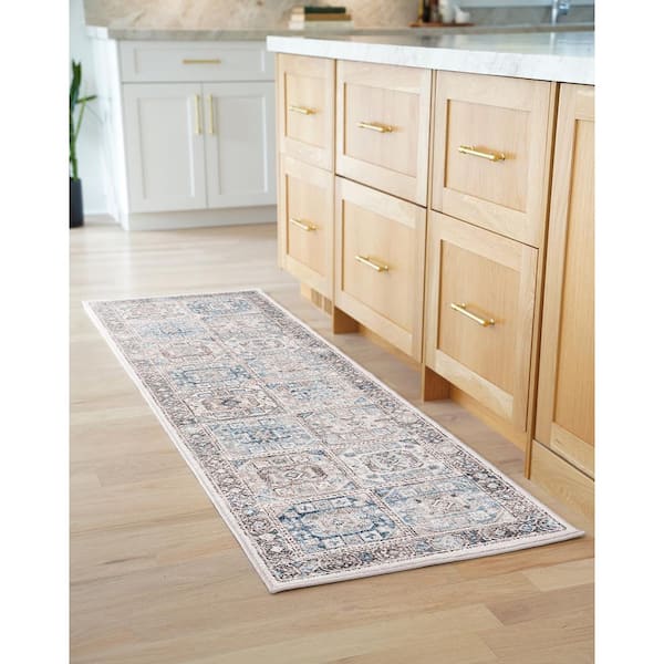 Magic Traditional Blue and Cream 2 ft. x 7 ft. Oriental Indoor Runner Rug