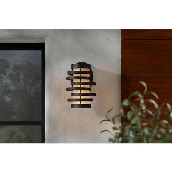 Clancy 10 in. 1 Light Textured Matte Black Hardwired Outdoor Wall Lantern Sconce