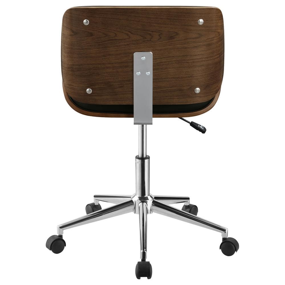 Black Leather Swivel Armless Desk Chair with Metal Base