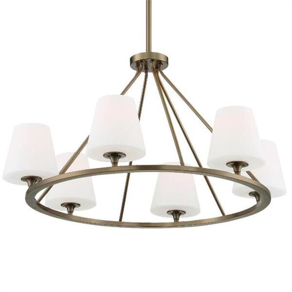 Crystorama Keenan 6-Light Vibrant Gold Standard Chandelier with Glass Shade