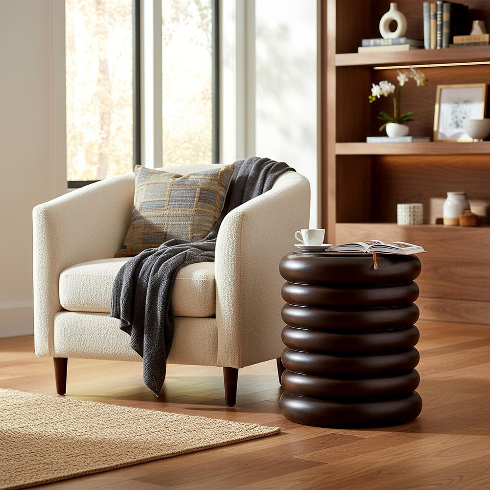 Anatoly 13.8 in. Brown Wood Round End Table
