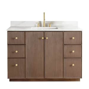 Oza 48 in. W x 22 in. D x 33.9 in. H Single Sink Bath Vanity in Dark Brown White Quartz Stone Top