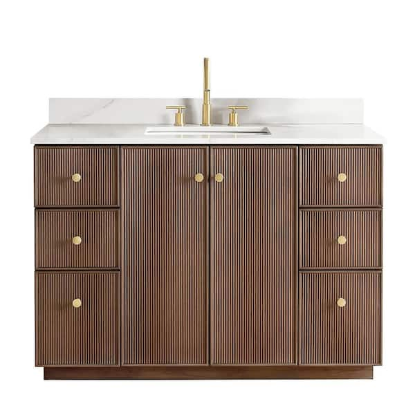 Oza 48 in. W x 22 in. D x 33.9 in. H Single Sink Bath Vanity in Dark Brown White Quartz Stone Top