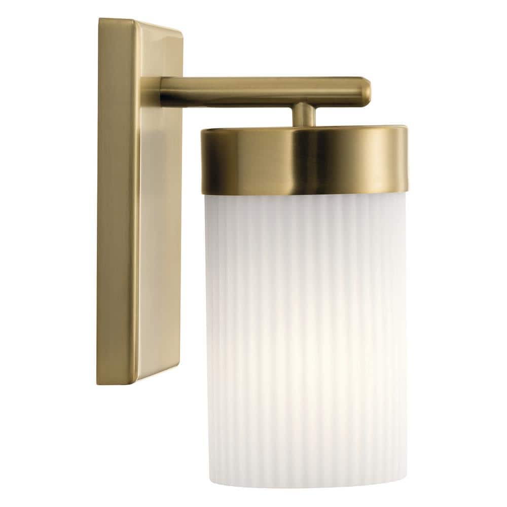 Brushed Natural Brass Dimmable Wall Sconce with Opal Glass