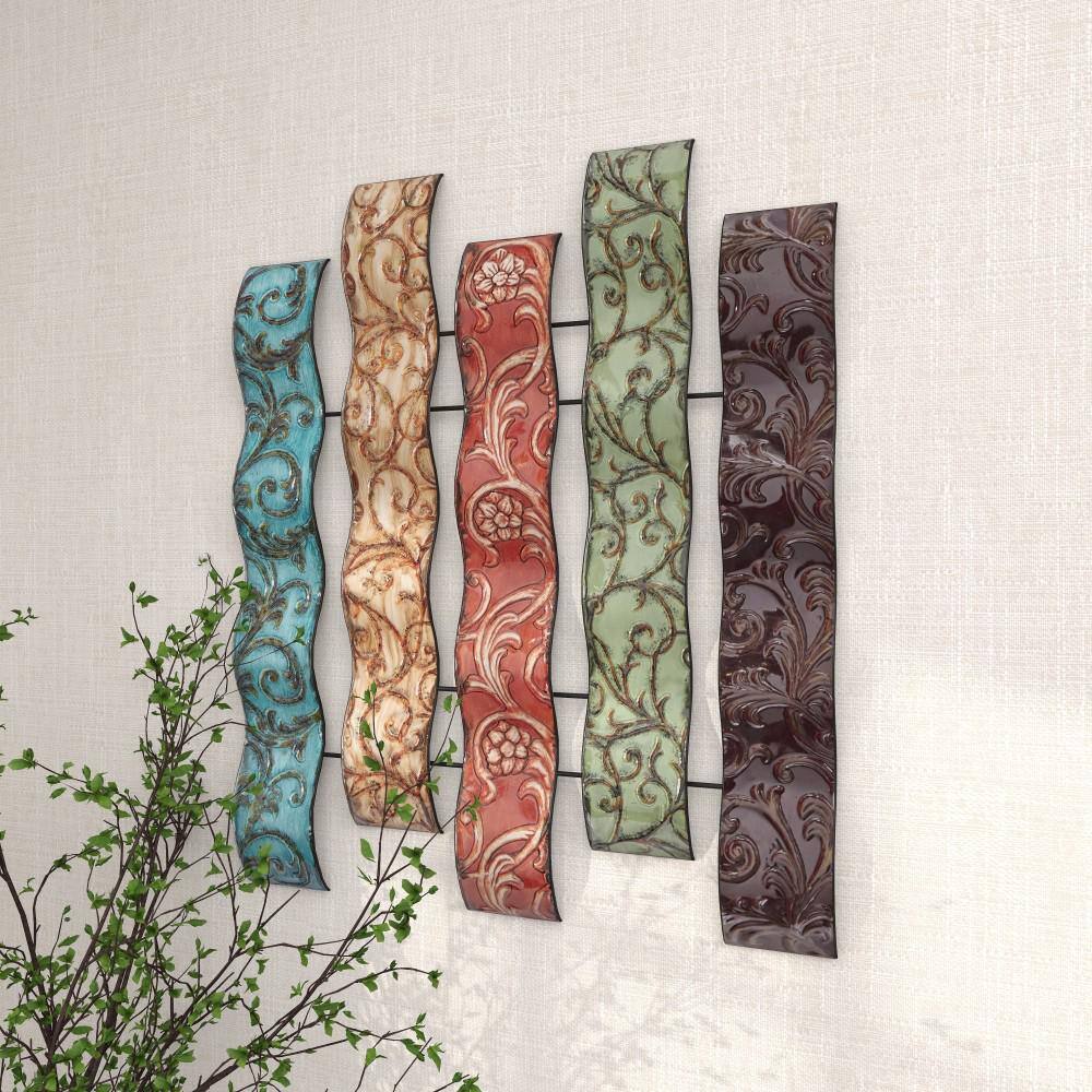Multicolor Embossed Metal Wavy Panel Wall Sculpture