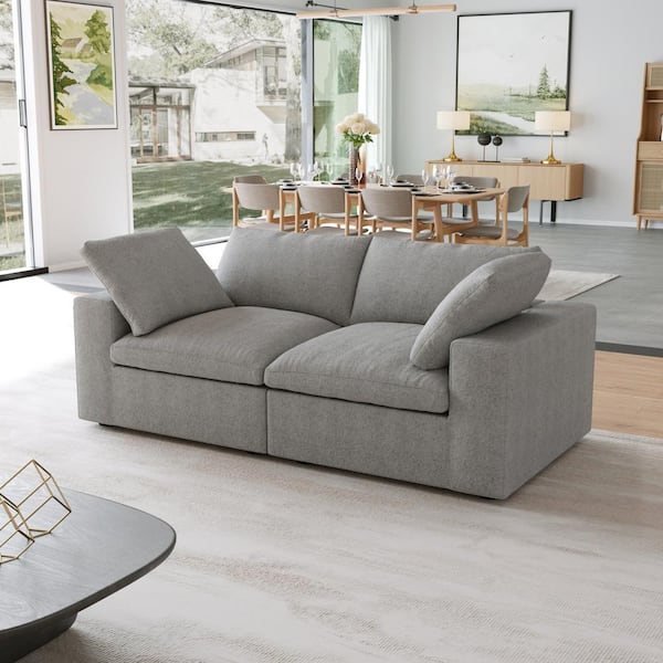 J&E Home 80.3 in. W Square Arm Linen Rectangle Modular Free combination Loveseat Sofa in. Gray