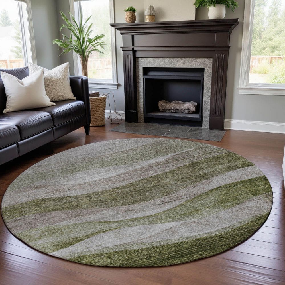 Mayfield Premium Machine Washable Abstract AMF1141 Green 8 ft. x 8 ft. Round Rug price history on PriceWatchPro