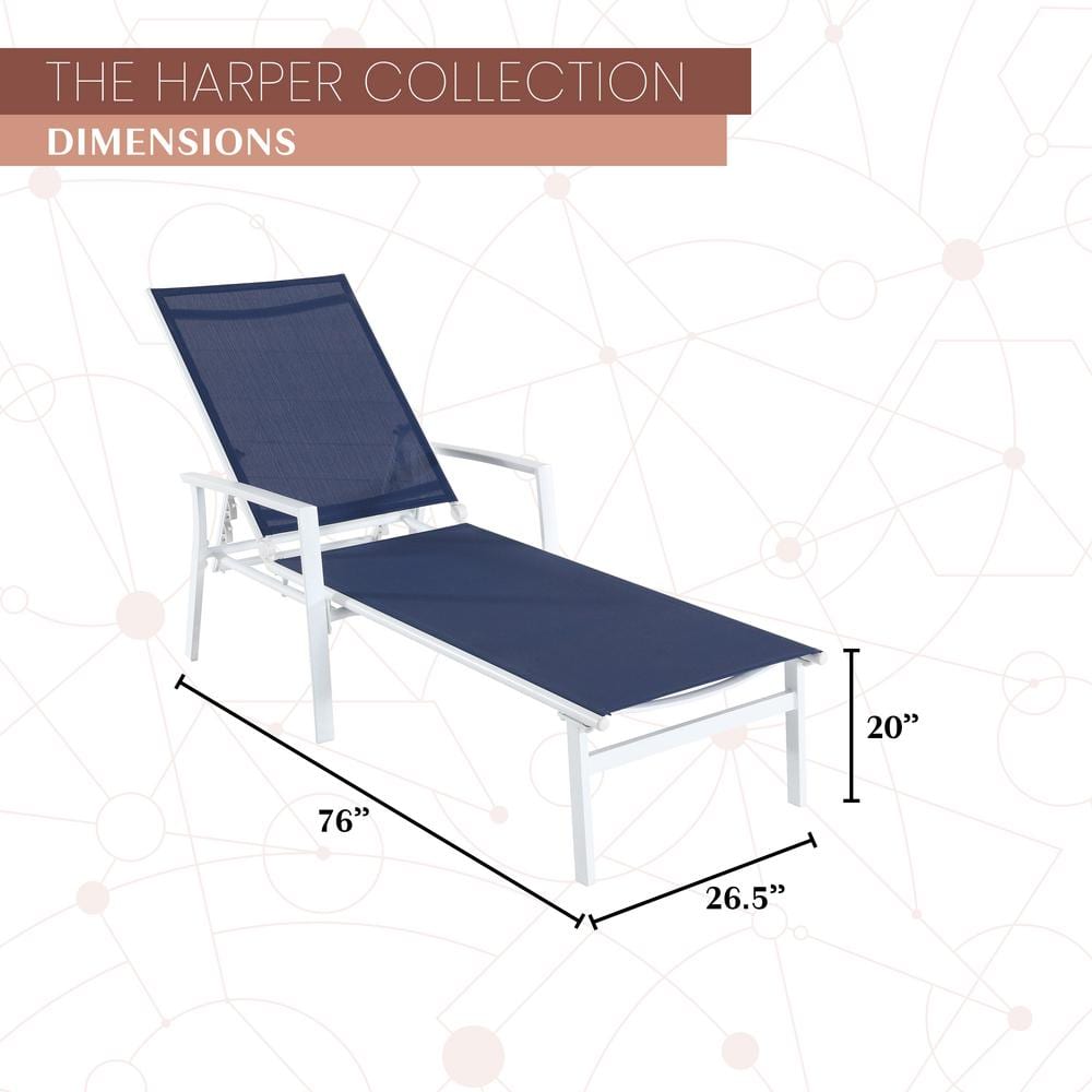 Harper White/Navy Aluminum Frame Outdoor Sling Chaise Lounger