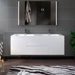 NJ 59 in. W x 19.63 in. D x 22.5 in. H Single Sink Floating Bath Vanity in White with White Resin Top