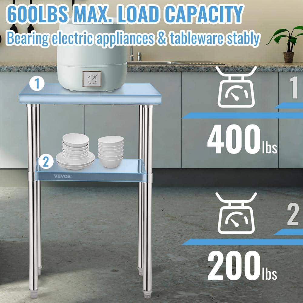 VEVOR 36" Stainless Steel Prep Table with Adjustable Undershelf