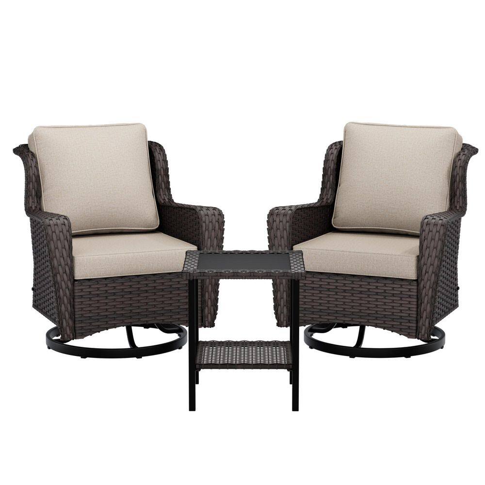 3-Piece Yellow Wicker Outdoor Rocking Chairs Swivel Chairs Patio Conversation Set with Beige Cushions and 1 Table price history on PriceWatchPro