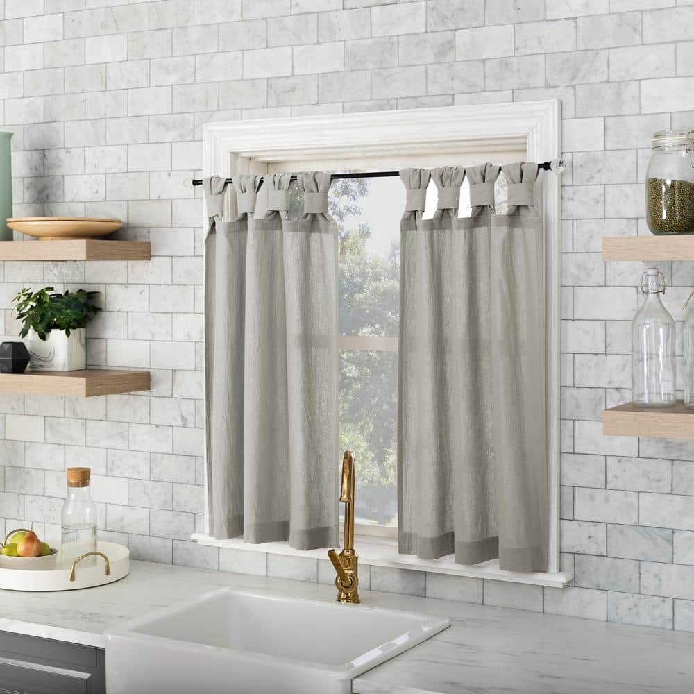 Silver Gray Sheer Cotton Twist Tab Cafe Curtains