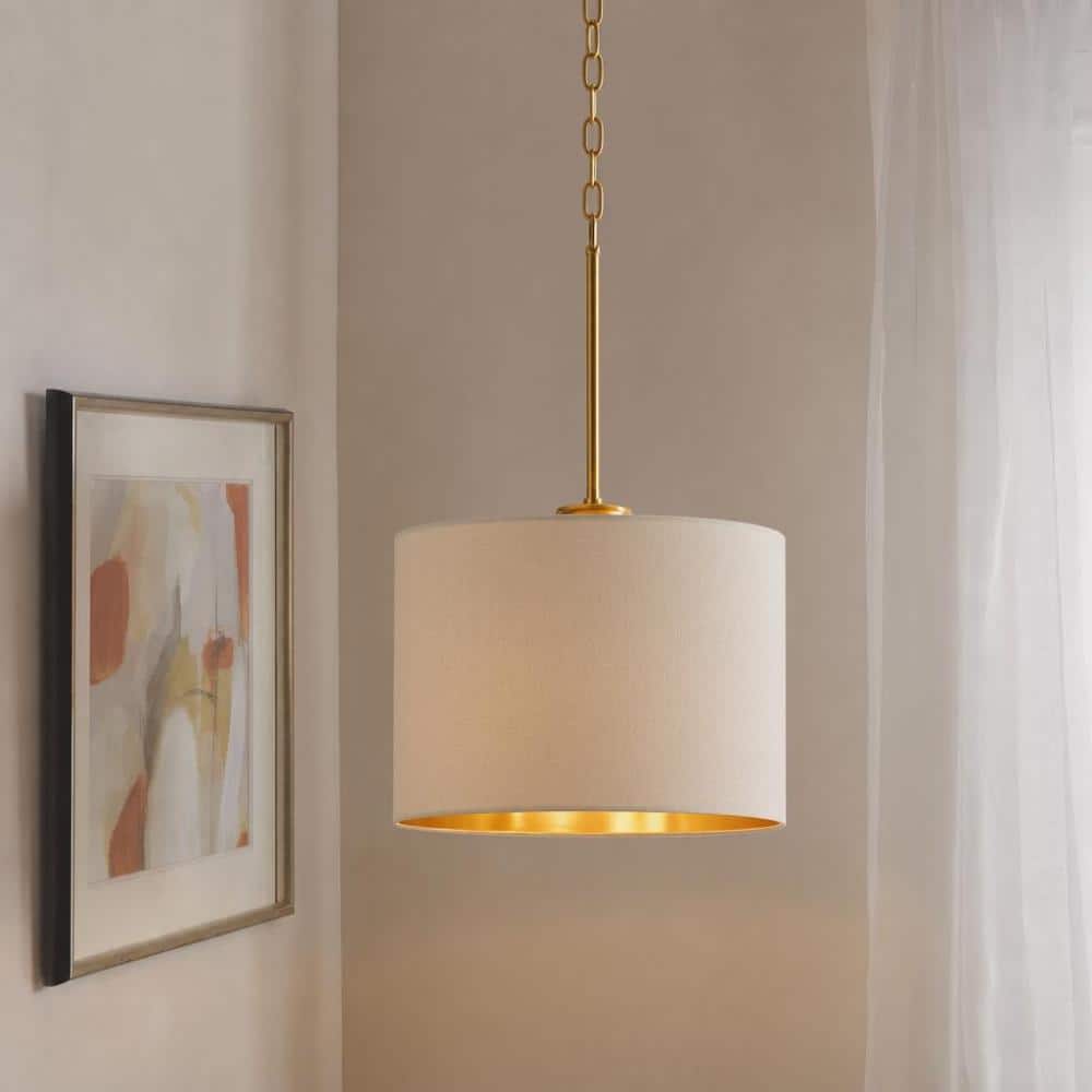 9.8 in. 1-Light Gold Drum Pendant Light Fixture with Gray Fabric Shade price history on PriceWatchPro