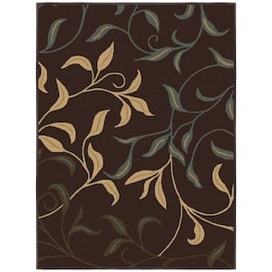 Ottohome Collection Non-Slip Rubberback Leaves Design 2x3 Indoor Entryway Mat, 2 ft. 3 in. x 3 ft., Brown