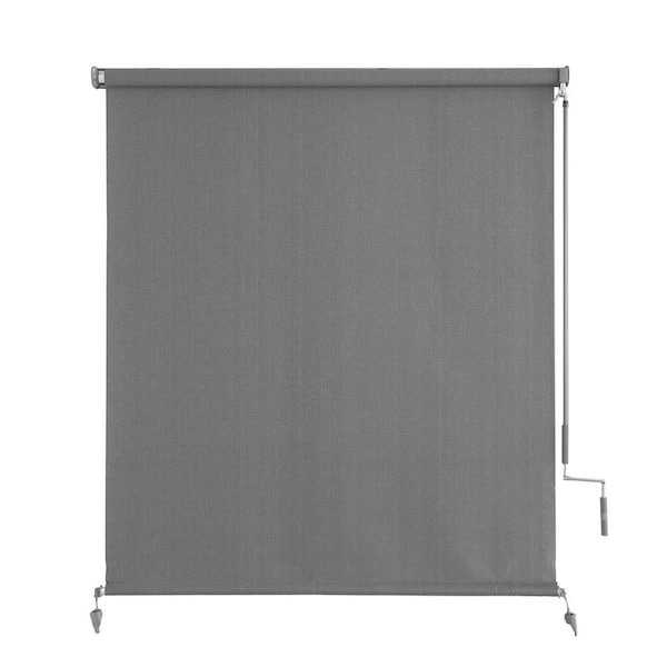 Gray Cordless 90% UV Blocking Outdoor Shades-Exterior Roller Shade, HDPE Material Fabric, 72 in. W x 72 in. L