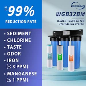 3-Stage Whole House Water Filter System, Reduces Iron, Manganese, Chlorine, Sediment, Taste, and Odor