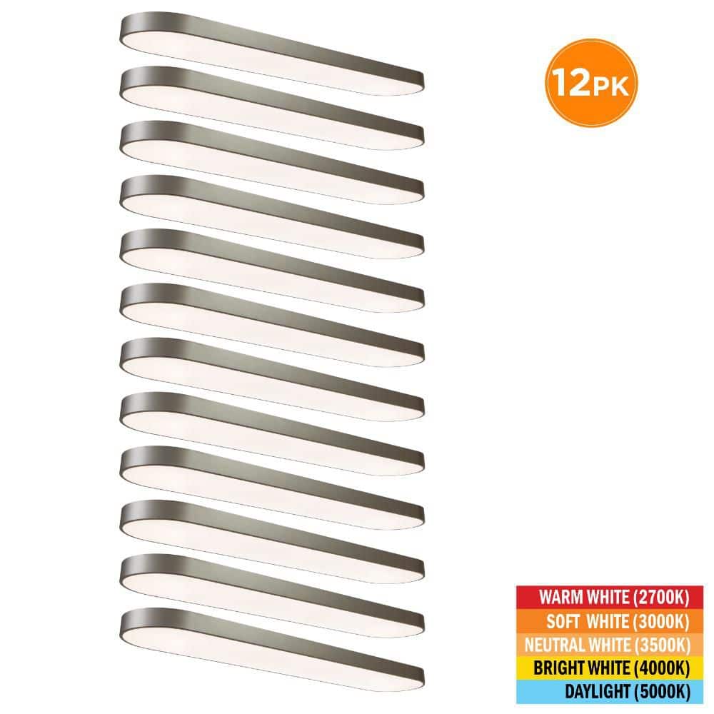 12-Pack 4 ft. x 10 in. Satin Nickel LED Flush Mount Ceiling Light Fixture 2700K 3000K 3500K 4000K 5000K 4000 Lumens price history on PriceWatchPro