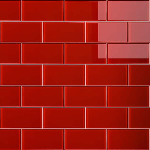 MOLOVO Crystile Ruby Red 6 in. x 3 in. Subway Glossy Glass Mosaic Tile Sample