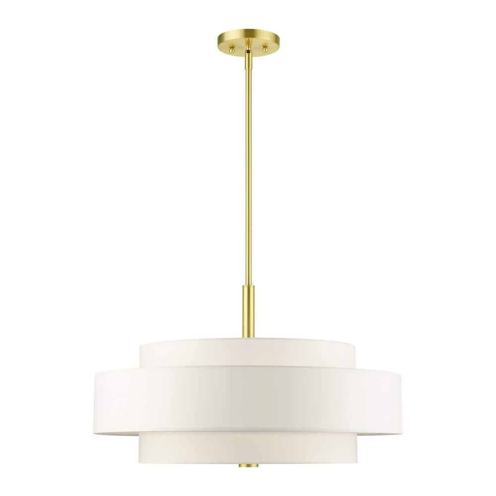 Meridian Satin Brass 5-Light Drum Shade Pendant Chandelier