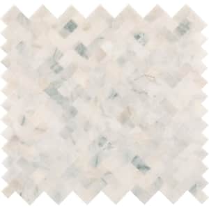 Xpress Mosaix Peel 'N Stick Frost White 12 in. x 12 in. Marble Herringbone Mosaic Tile (8.8 sq. ft./Case)