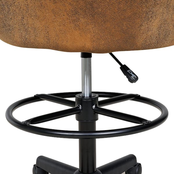Faux Leather Swivel Drafting Chair with Adjustable Height and Lumbar Support for Home Office Office Stool, Brown