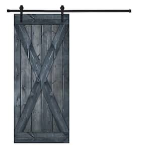 X-Bar Serie 42 in. x 84 in. Icy Gray Knotty Pine Wood DIY Sliding Barn Door with Hardware Kit
