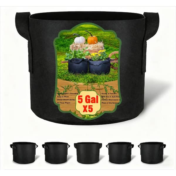 5-Gal. Potato Grow Bags Garden Planting Bag with Reinforced Handle Thickened Nonwoven Fabric Pots in Black (5-Pack)