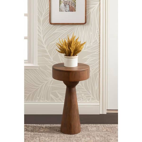 Solbrett 12 in. Walnut Brown Round Solid Wood End Table