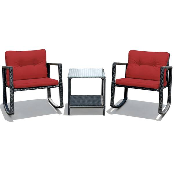 Costway Black 3Piece Rattan Wicker Patio Conversation Set Rocking