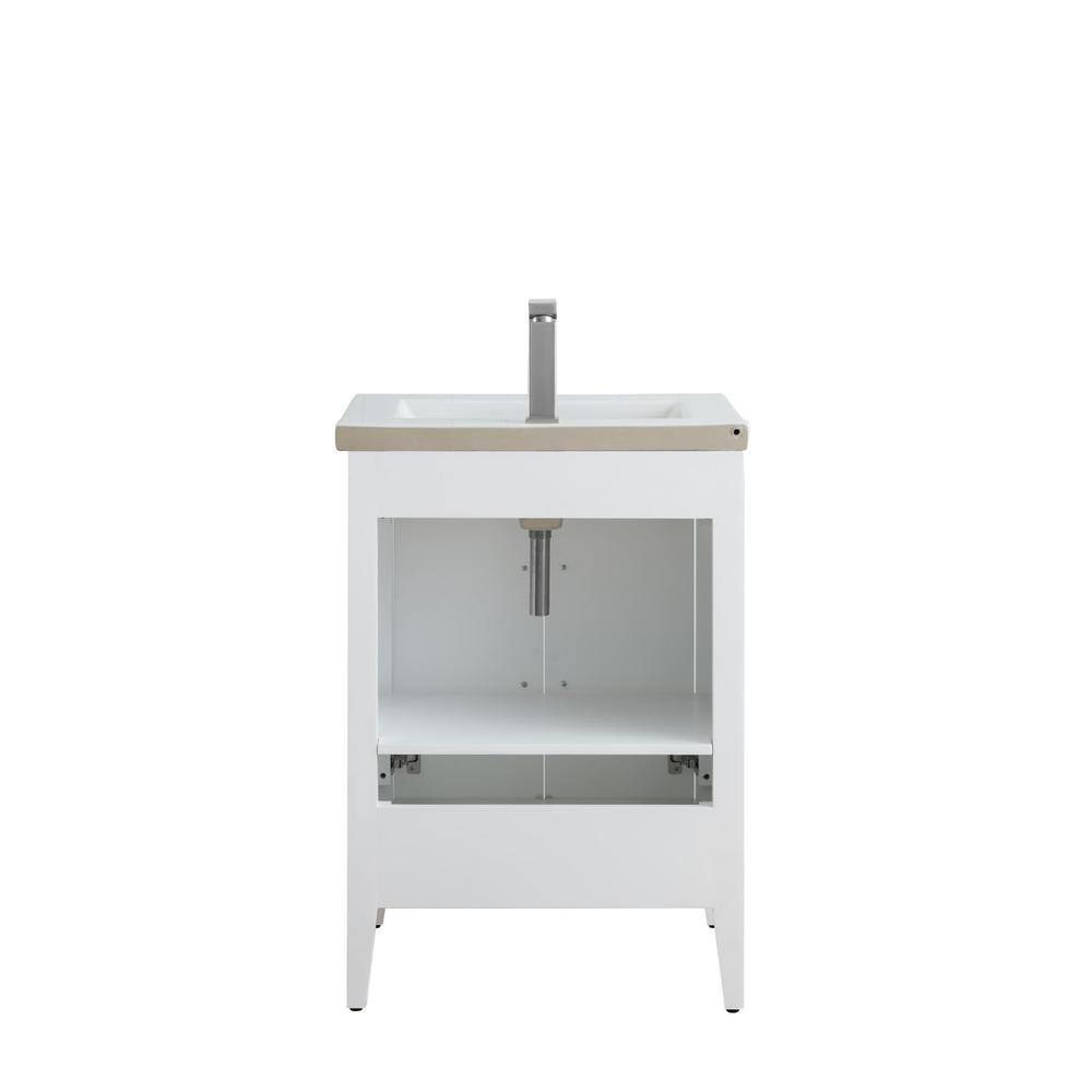 24" White Single Sink Bathroom Vanity with Ceramic Top