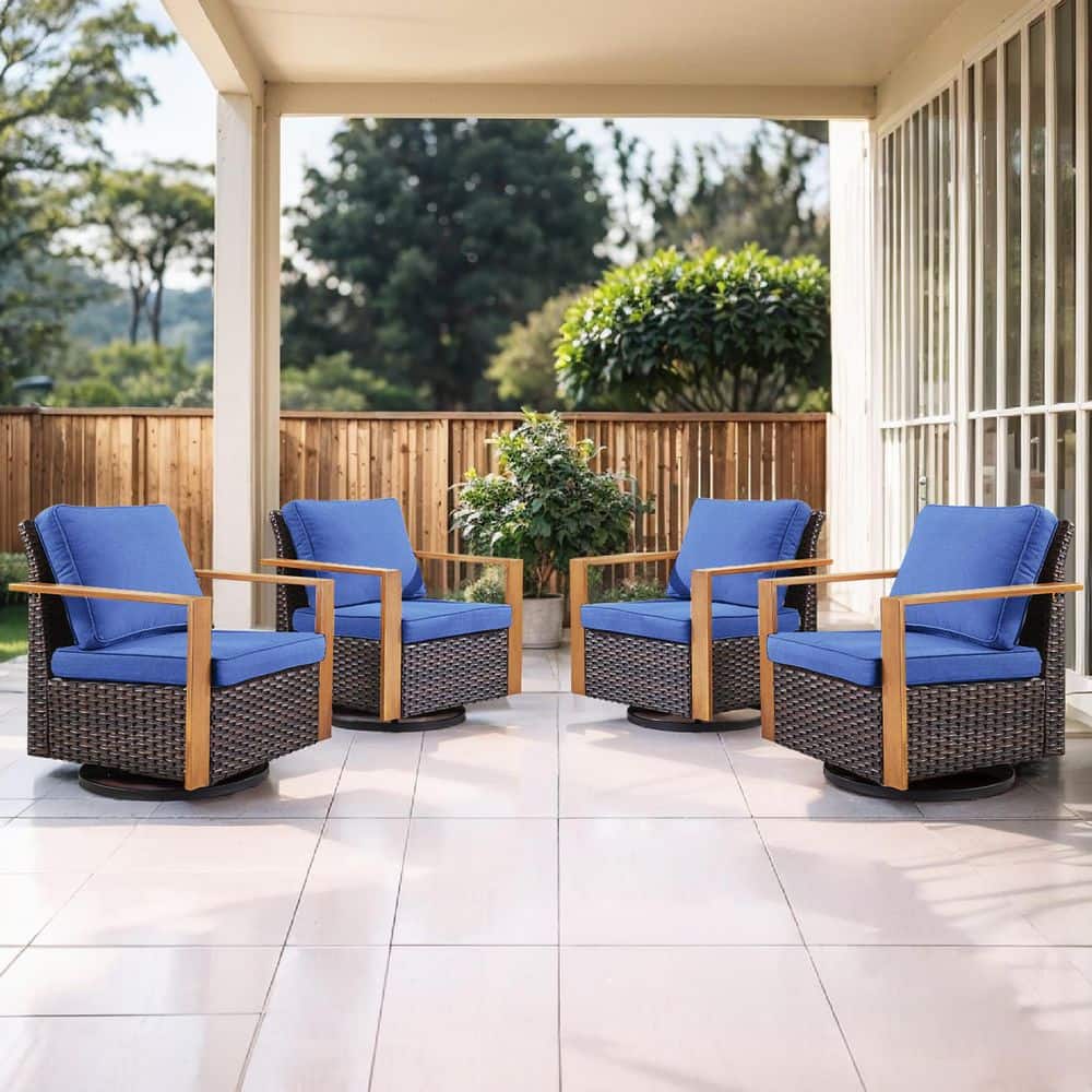 Linea Brown Swivel Glider Wicker Outdoor Rocking Chair with Blue Cushions and Square Metal Armrest (4-Piece) price history on PriceWatchPro