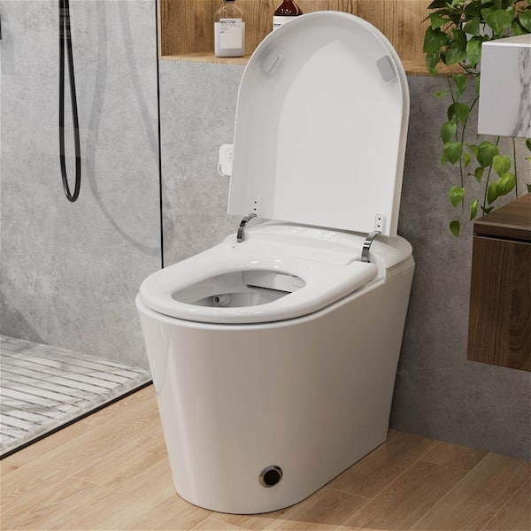 Smart Toilet Bidet 1.32 GPF Built-In Water Tank Elongated in White w/ Warm Air Dryer Child Cleaning, Off-Seat Auto Flush