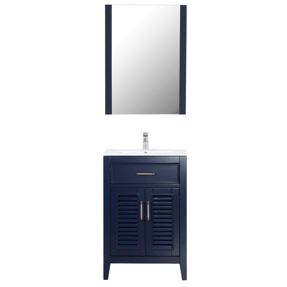 Marina Del Rey 24 in. W x 18 in. D Bath Vanity in Navy with Ceramic Vanity 